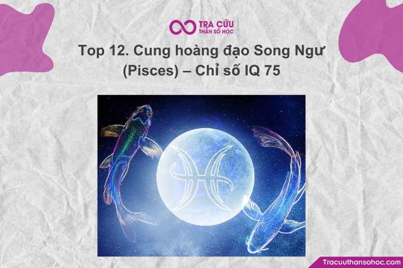 Song Ngư (Pisces) thường được xếp cuối với mức IQ trung bình khoảng 75 – thấp hơn đáng kể so với chuẩn 100. Tuy nhiên, điều này không có nghĩa Song Ngư “kém thông minh”. Song Ngư (Pisces) thường được xếp cuối với mức IQ trung bình khoảng 75 – thấp hơn đáng kể so với chuẩn 100. Tuy nhiên, điều này không có nghĩa Song Ngư “kém thông minh”.